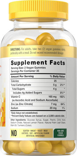 Carlyle Vitamin C and Zinc Gummies | 70 Count | Vegan Non-GMO and Gluten Supplement | Lemon Flavor