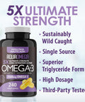 Aquaomega 5X Ultimate Strength High Dha Omega-3 With Epa And Vitamin D - Wild Caught Omega 3 Fish Oil Capsules - 3560Mg Of Omega 3 Supplements - 240 Softgels