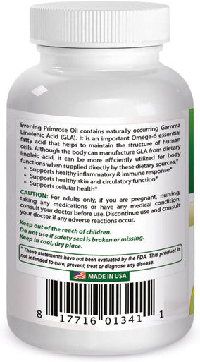 Best Naturals Evening Primrose Oil 1300 mg 120 Softgels - Made from Non-GMO Hexane Cold Pressed Oil