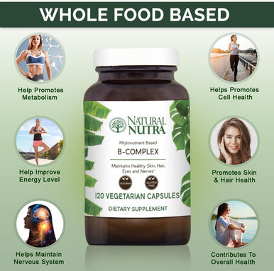 Natural Nutra Vitamin B Complex With Niacin, Folate, Thiamin, Biotin, Supports Nervous System Health, Promotes Metabolism, Skin, Eyes And Hair Health, Whole Food Supplement, 120 Vegetarian Capsules