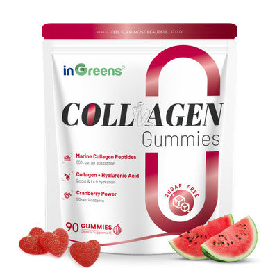 Ingreens Collagen Peptides Gummies For Women - 5000Mg Hydrolyzed Marine Collagen Sugar Free With Type IIiIii & Biotin 90 Count