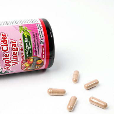Herbal Slim Apple Cider Vinegar (200mg) with Green Tea Extract (225mg), 60 Vegetable capsules, Non-GMO, Made In Canada