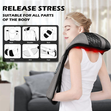 Blue Elf Shiatsu Electric Neck Back Massager Pillow 3D Kneading With Heat For Shoulder, Lower Back, Foot, Leg Muscles Pain Relief Relax In Car Office And Home (Gray)