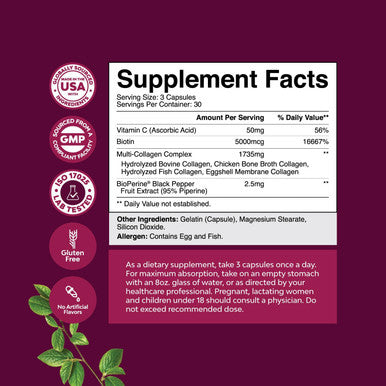 Natures Craft Advanced Multi Collagen Complex - Biotin and Collagen Supplement for Men and Women with BioPerine and Vitamin C - Type 1 2 3 5 & X Collagen Pills for Bone and Joint Support Hair Skin and Nails