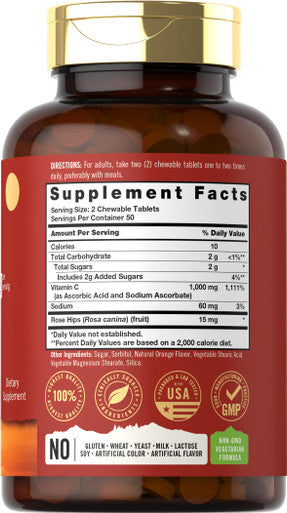 Carlyle Vitamin C Chewables | 1000Mg | 100 Tablets Natural Orange Flavor | Vegetarian, Non-Gmo & Gluten Free Supplement | Tahoe