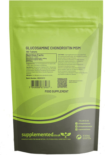 Glucosamine, Chondroitin Vitamin C & MSM 180 Tablets Healthy Joint Supplement. UK Made. Pharmaceutical Grade