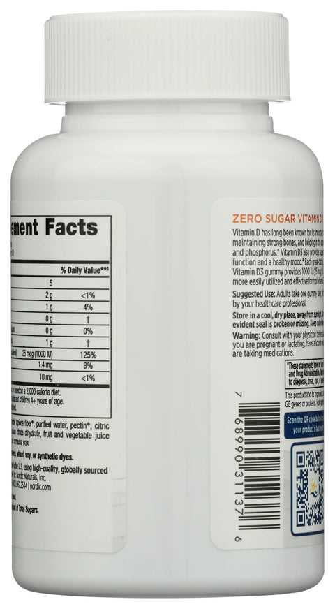 Nordic Naturals Zero Sugar Vitamin D3 Gummies Wild Berry - 60 Gummies - 1000 Iu Vitamin D3 - Great Taste - Healthy Bones Mood & Immune System Function - Non-Gmo 60 Servings
