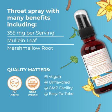 Maryruth Organics USDA Organic Throat Spray with Mullein Leaf by | Marshmallow Root & Licorice Root & Thyme Leaf | Vanilla | 4 Herbal Blend | Non-GMO | Vegan | Gluten | 1 Fl Oz | Up to 100 Servings
