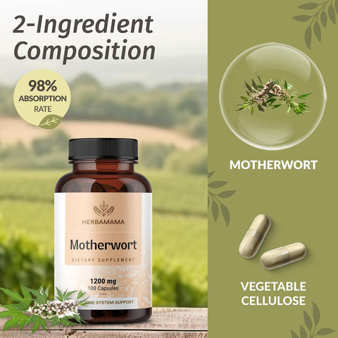 Herbamama Motherwort Capsules â€“ Natural Menopause Supplements For Women â€“ 1200Mg Motherwort Herb Powder Per Serving For Women'S Mood & Calm Support â€“ Vegan Non-Gmo â€“ 50-Day Supply