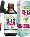 Why Not Natural Vitamin B12 Liquid Plus Folate Organic Sublingual Extra Strength Vegan Drops Methyl B12 And Folinic Supplement 60 ml