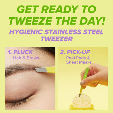 I Dew Care Tweeze The Day | Precision Slant Tip Multi-Functional Stainless Steel 3.8" Tweezers + Let S Get Sheet Faced Face Sheet Mask Pack Bundle