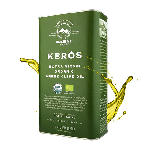 Ancient Foods Keros Organic Extra Virgin Olive Oil Cold Pressed ÃƒÂ¢Ã¢â€šÂ¬Ã¢â‚¬Å“ Greek EVOO, High Polyphenol Olive Oil from 1000 Year Old Trees from Greece ÃƒÂ¢Ã¢â€šÂ¬Ã¢â‚¬Å“ Ideal for Cooking, Salads & Gourmet Dishes ÃƒÂ¢Ã¢â€šÂ¬Ã¢â‚¬Å“ 101oz (3L)