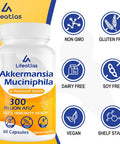 Glp-1 Supplement 300 Billion Afu Akkermansia Muciniphila, Akkermansia Probiotic For Women Men, Akka Superbiotics For Glp-1 Production, Digestive, Gut, Immunity, Enhances Gut Lining Function, 60 Caps