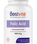 Bestvite Folic Acid 1000mcg (Vitamin B9) (240 Vegetarian Capsules) - No Dicalcium Phosphate - No Stearates -No Silicon Dioxide - Non GMO - Gluten