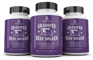 Ancestral Supplements Grass Fed Beef Spleen, Hormone, Pesticide & GMO , Absolutely No Fillers (or) Flow Agents, 500 MG Each Capsule, 180 Capsules