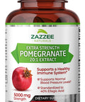 Zazzee Extra Strength Pomegranate 20:1 Extract, 5000 Mg Strength, 40% Ellagic Acid, 120 Vegan Capsules, 4 Month Supply, Standardi