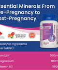 Pregnancy Calcium, Magnesium, Vitamin D3 Supplements - Prenatal Bone Strength, Helps Support Bone Health, Maintains Muscle Function - During, Pre- and Pro-Pregnancy, 60 Tablets - Nutronic