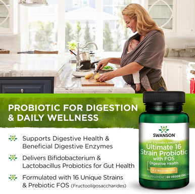 Swanson Dr. Stephen Langer's Formula - Natural Probiotic w/Prebiotic FOS - 16-Strain Supplement Promoting Digestive Support w/ 3.2 Billion CFU per Capsule - (60 Veggie Capsules) 2 Pack