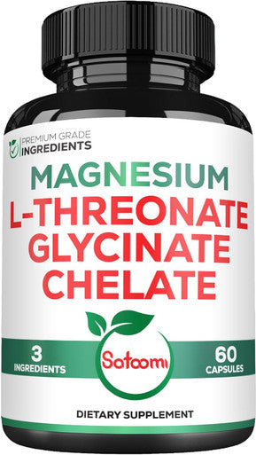 Satoomi 1200Mg 3In1 Magnesium L-Threonate Supplement With Magnesium Glycinate & Magnesium Chelate - 60 Vegan Capsules