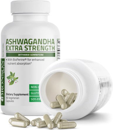Bronson Ashwagandha Extra Strength Stress & Mood Support with BioPerine Non GMO Formula 90 Vegetarian Capsules