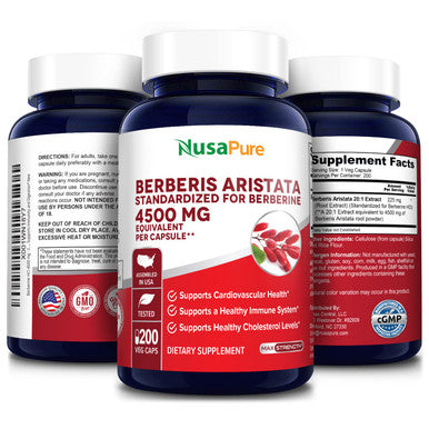 Berberine HCI 4500 mg - 200 Veggie Caps - 6 Months Supply - (100% Vegetarian, Non-GMO & Gluten-Free)