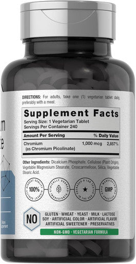 Horbaach Chromium Picolinate 1000Mcg 240 Tablets Vegetarian Formula Non-Gmo, Gluten Supplement