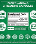 Zazzee Extra Strength Citicoline, 500 Mg Per Serving, 150 Vegan Capsules, 75 Day Supply, Superior Cdp Choline Form, 100% Vegetari