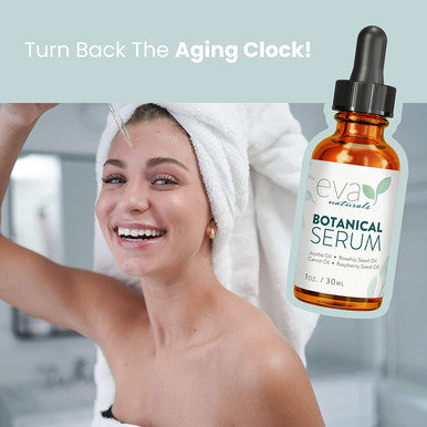 Eva Naturals Botanical Anti-Aging Face Oil Serum Ãƒâ€šÃ¢â‚¬â€œ Facial Serum + Jojoba Oil, Rosehip Seed Oil, and Vitamin E Oil for Dry Skin Plumps, Protects, and Restores - Oil for Face (1 oz)