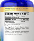 Carlyle NAC N-Acetyl Cysteine 600mg | 180 Capsules | with Peppermint | Form Supplement | Non-GMO Gluten