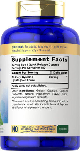 Carlyle Nac N-Acetyl Cysteine 600Mg | 180 Capsules | With Peppermint | Free Form Supplement | Non-Gmo, Gluten Free