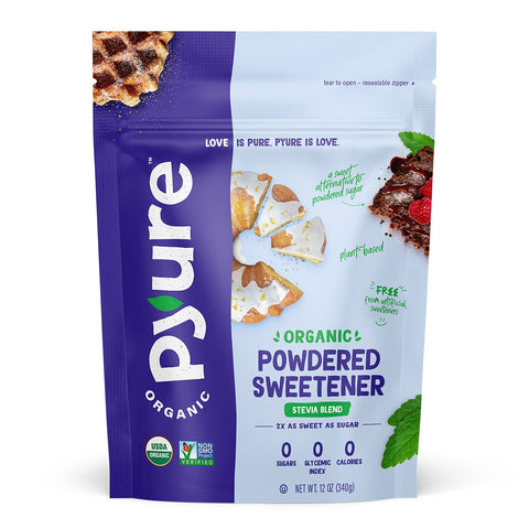 Pyure Organic Powdered Sweetener SugarFree Confectioners Sugar Substitute for Baking Keto GlutenFree Zero Calorie Zero Carb PlantBased Stevia Blend 12 oz