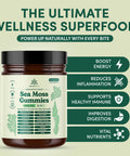 Sea Moss Gummies 16-in-1 - Ashwagandha Black Seed Oil Bladder Wrack Turmeric Vitamin C & D3 with Manuka Burdock Root Dandelion Yellow Dock Elderberry Apple Cider Vinegar (Green Apple) 30 gummies
