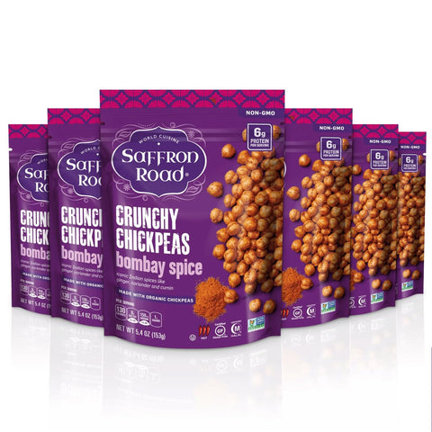 Saffron Road Roasted and Crunchy Sea Salt Chickpeas High Protein Snacks Glutenfree Vegan High Fiber Snacks Halal and Kosher 5.4oz Pouch Pack of 6