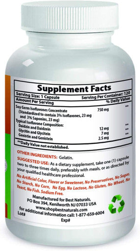 Best Naturals Soy Isoflavones for Women 750 Mg Capsules 120 Count