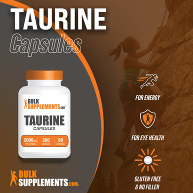 BulkSupplements Taurine Capsules - Taurine Supplement, Amino Supplement - 4 Taurine 500mg Capsules (2000mg), Taurine Pills - 90-Day Supply (360 Capsules)