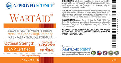 Approved Science WartAid Fast Acting Wart Removal with Salicylic Acid and Tea Tree Oil All Natural Soothing and Hydrating Solution .5 Fl Oz. 3 Month Supply