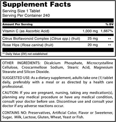 Amazing Nutrition Formulas Vitamin C with Rose HIPS and Citrus Bioflavonoids | 240 Tablets Supplement | Non-GMO | Gluten | Made in USA