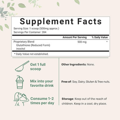 Micro Ingredients Glutathione Supplement Pure Glutathione Reduced Powder with Inositol 5 Ounce (9 Months Supply) 2 in 1 Formula Powerful Ingredients for Antioxidants Supports Liver Function Vegan