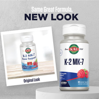 KAL Vitamin K-2 MK-7 ActivMelt | Natural Raspberry Flavor | Bone & Cardiovascular Function Support | No Sugar Added | Lab Verified | 60 Micro Tablets