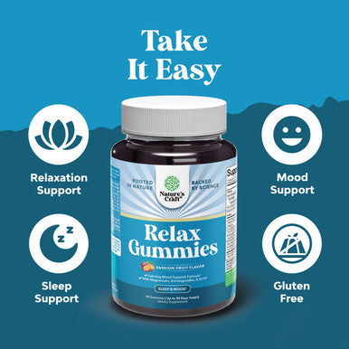 Natures Craft Calming Gummies for Adults with Ashwagandha and Magnesium - Relaxing Stress Gummies with L Theanine 5HTP and Lemon Balm Extract - Adaptogenic Gummies with Chamomile Extract and Vitamin B6 - 90 Count