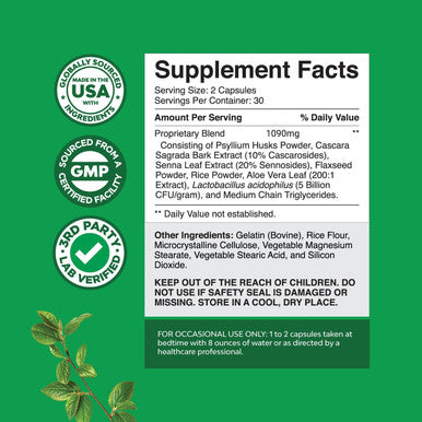 Natures Craft Herbal Laxative Capsules with Probiotics Natural Laxative Pills to Cleanse Colon and Support Digestive System with Psyllium Husk Powder Senna Leaf Cascara Sagrada Gentle Laxative for Women & Men
