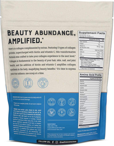 Beyond Collagen Multi Collagen Powder for Women w/ Types I, II, III, V & X - Keto Friendly, Hydrolyzed Collagen Peptides Powder Blend w/ Biotin & Vitamin C - Live Conscious - 41 Servings