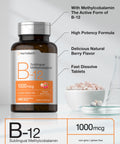 Horbaach Vitamin B12 1000 mcg Sublingual 400 Fast Dissolve Tablets Methylcobalamin Supplement for Women and Men Berry Flavor Vegan NonGMO and Gluten Free