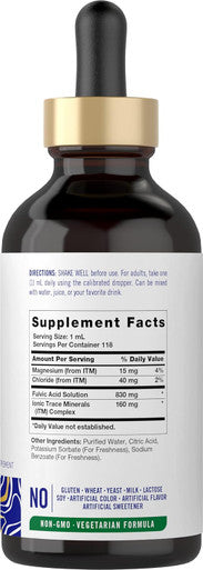 Carlyle Fulvic Acid Drops 4 fl oz | Liquid Trace Minerals | Ionic Supplement | Vegetarian Non-GMO & Gluten | by Vital Trace