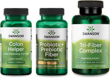 Swanson Digestive Health Bundle: Prebiotic + Probiotic Fiber - Tri-Fiber Complex - Colon Helper