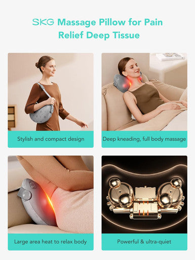 Skg Shiatsu Back Massager For Pain Relief Deep Tissue Gifts For Men Women Dad Mom With Heat Cordless 4D Kneading Back Massager For Upper And Lower Back