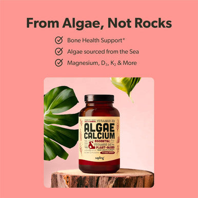 Calcium Supplement - Whole Food With Vitamin K2 & D3, Magnesium, Zinc, Boron, Mineral Complex. Sourced Sustainably From Red Algae. For Bone Strength And Support. Non-Gmo & Vegan 90 Capsules.