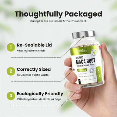 Black Maca Root Capsules For Women & Men, 180 (2 A Day) Maca Root Extract Equal To 11,000Mg Pure Organic Maca Root Powder, Yellow & Black Maca Complex + Black Pepper For Better Absorption - Vitabright