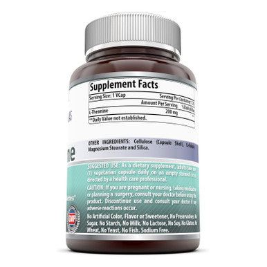 Amazing Nutrition L-Theanine Dietary Supplement * 200 Mg Pure Veggie Capules * Promotes Relaxation And Stress Reduction * All-Natural Stress Relief Relaxer * Sedative Free * 120 Vegetarian Caps