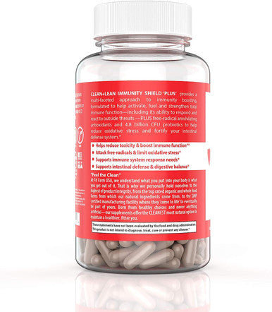 CLEAN+LEAN IMMUNITY SHIELD 'PLUS'-Multi-stage Immunity Boost- Elderberry+Echinacea+Turmeric+Vitamin C+Zinc+Garlic+5 billion immunity Probiotics- Fuels, Strengthens & Alerts to defend & respond!